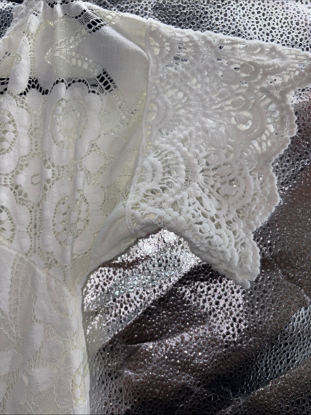 Ornella Paris Ivory Lace Crochet Trim Top - Picture 9 of 9